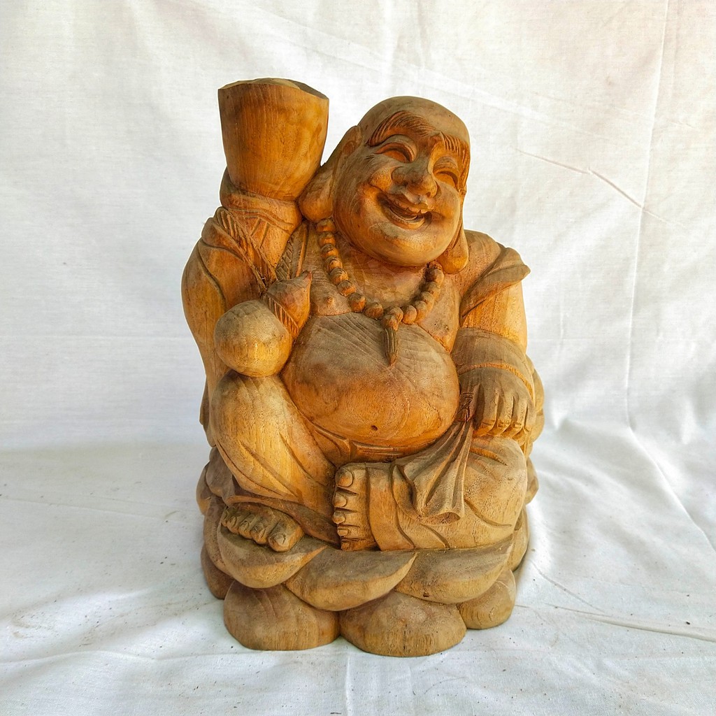 Patung Buddha Duduk 02 (Laughing Budha) Kayu Jati