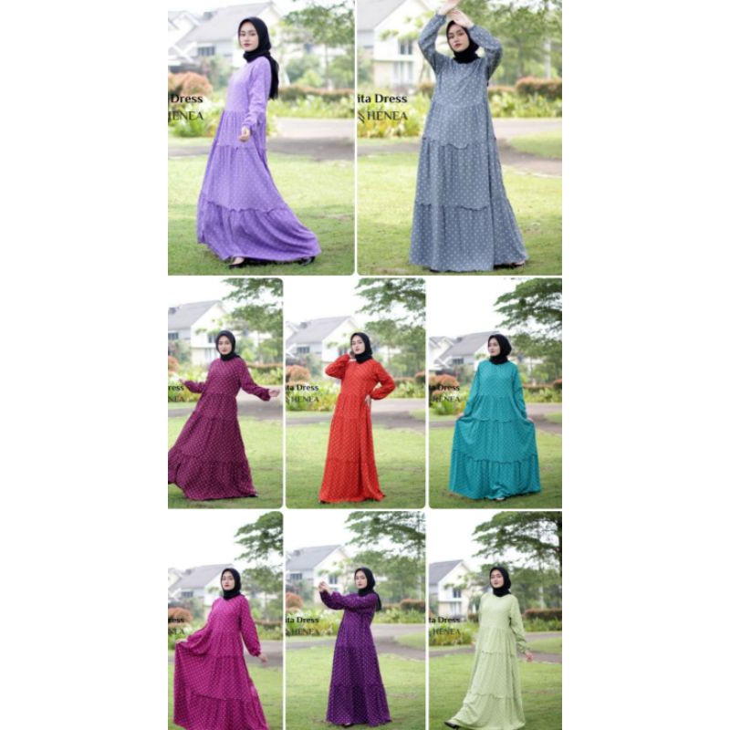 GAMIS SUSUN REMPEL POLKADOT MAT KATUN CANDI MEKAR PREMIUM