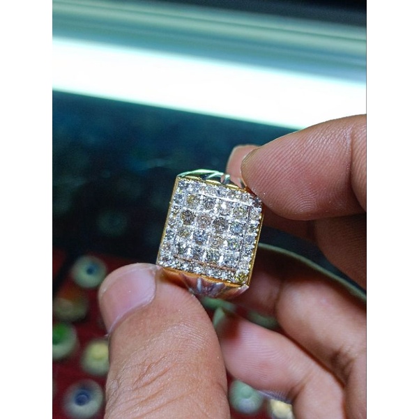 natural berlian banjar top luster ring perak