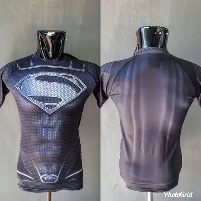 Kaos Baselayer SUPERMAN HITAM Premium Gym / Running/ Cycling