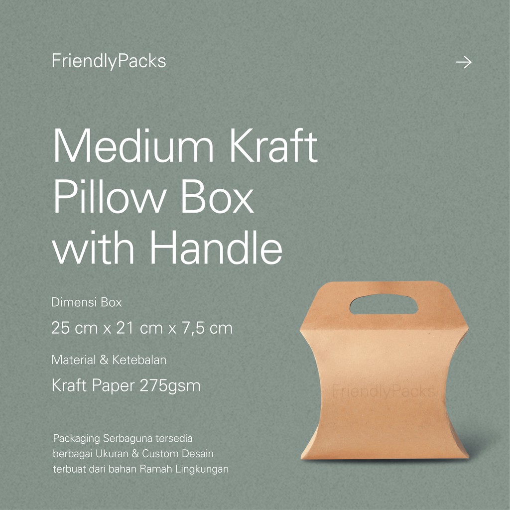 

Medium Pillow Box with Handle - Packaging Kraft Paper - 25 x 21 x 7.5 cm