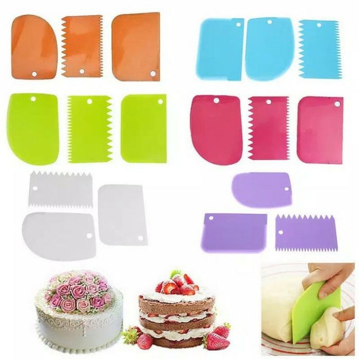 scraper kue 3 in 1 set scrapper potong adonan spatula cake dapur pisau