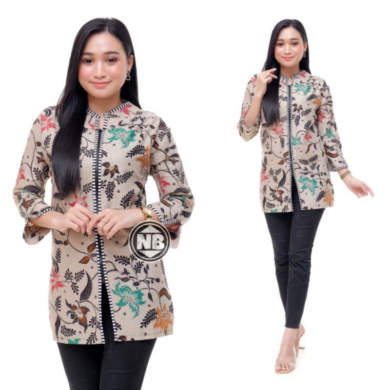 tey-17 Batik wanita ASJ SA HRB026 Kenongo Kemeja Tosca Pendek-Salju