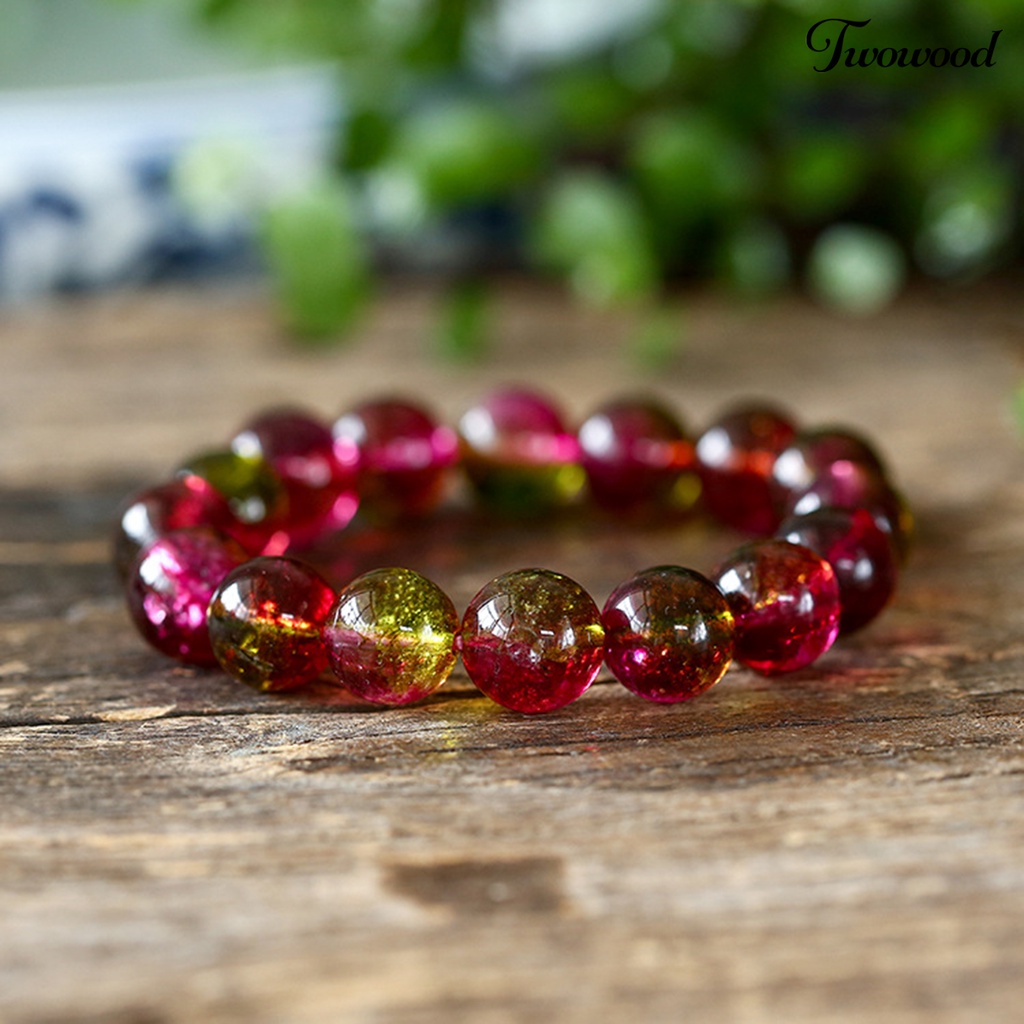 Twowood Women Bracelet Faux Watermelon Tourmaline Beads Jewelry Vintage Good Elasticity Bracelet for Party