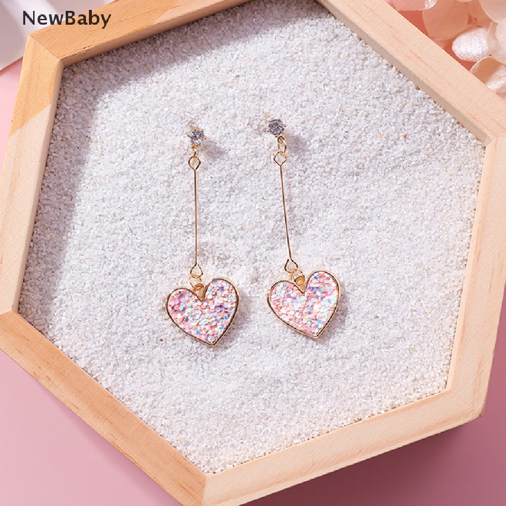 NewBaby Women Crystal Pink Heart Long Drop Dangle Earrings Ear Studs Jewelry Gift ID