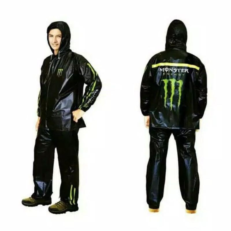 Jas Hujan Setelan MONSTER Black Hitam - Jas Hujan Raincoat Jaket Celana Keren