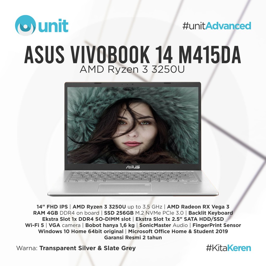 ASUS M415DA-VIPS321 322 AMD RYZEN 3-3250U RAM 4GB 256SSD 14"FHD IPS WIN10 OHS19