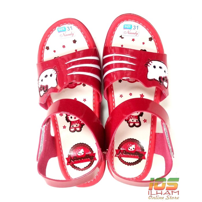 Sandal Let Anak Wedges NINNDY Hello Kitty Hak 4,5cm Size 26-35 Merah