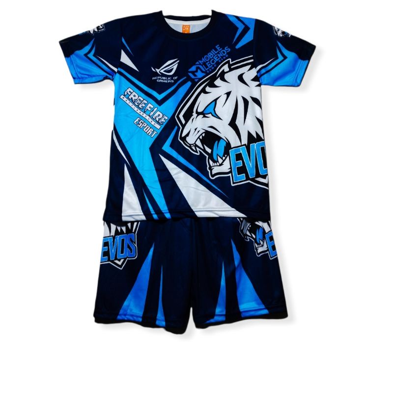 SETELAN BAJU ANAK SIREN HEAD/ BAJU ANAK FREE FIRE TEAM SQUAD EVOS ESPORT/SETELAN BAJU ANAK LAKI LAKI-EVOS Blue