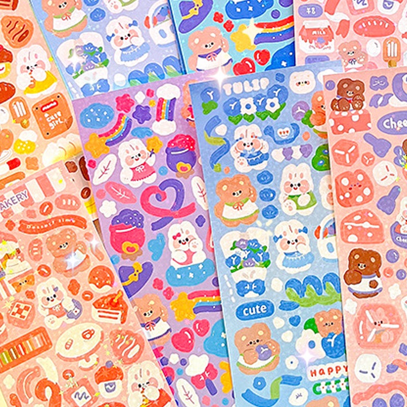 2 Lembar Stiker Glitter Motif Kartun Lucu Untuk Dekorasi DIY