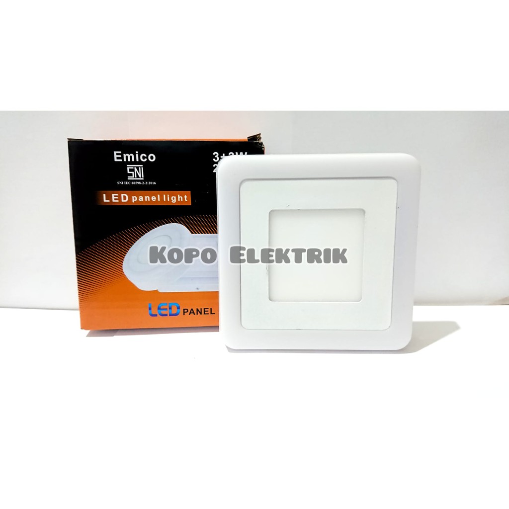 Lampu Downlight LED panel Kotak Putih Ring Biru 3+3 watt