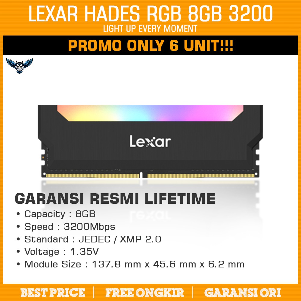 LEXAR HADES RGB DDR4 8GB 3200 MHz SINGLE MEMORY RAM PC KOMPUTER