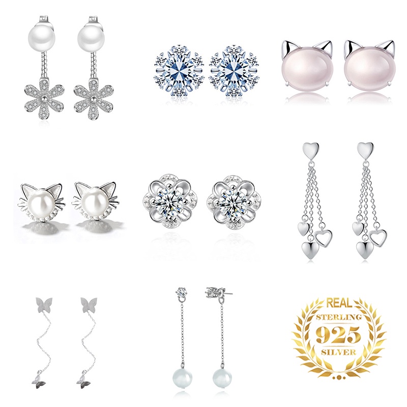 925 anting perak sterling anting-anting wanita dengan perhiasan fashion berlian ED1-2