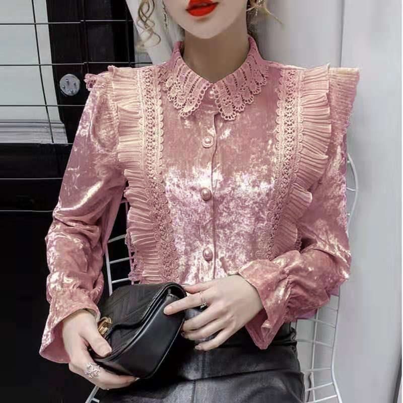 MDLV ~ 5281 Morecia Velvet Shirt Blouse Korea Blouse Premium Blouse Terbaru Blouse cewek Blouse Cantik Atasan wanita Blouse Velvet Fashion Import