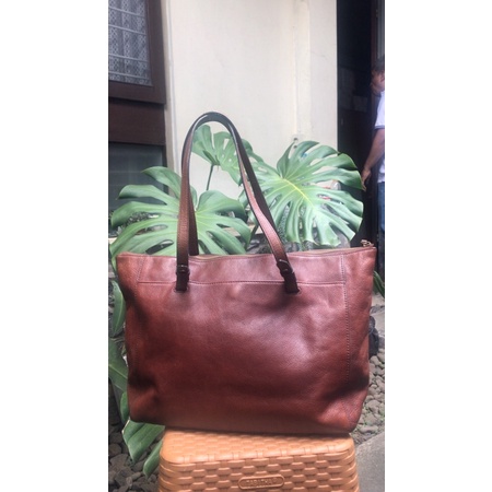 preloved fossil rachel tote brown bahan kulit mantul tas branded original bukan bimba y lola coach k