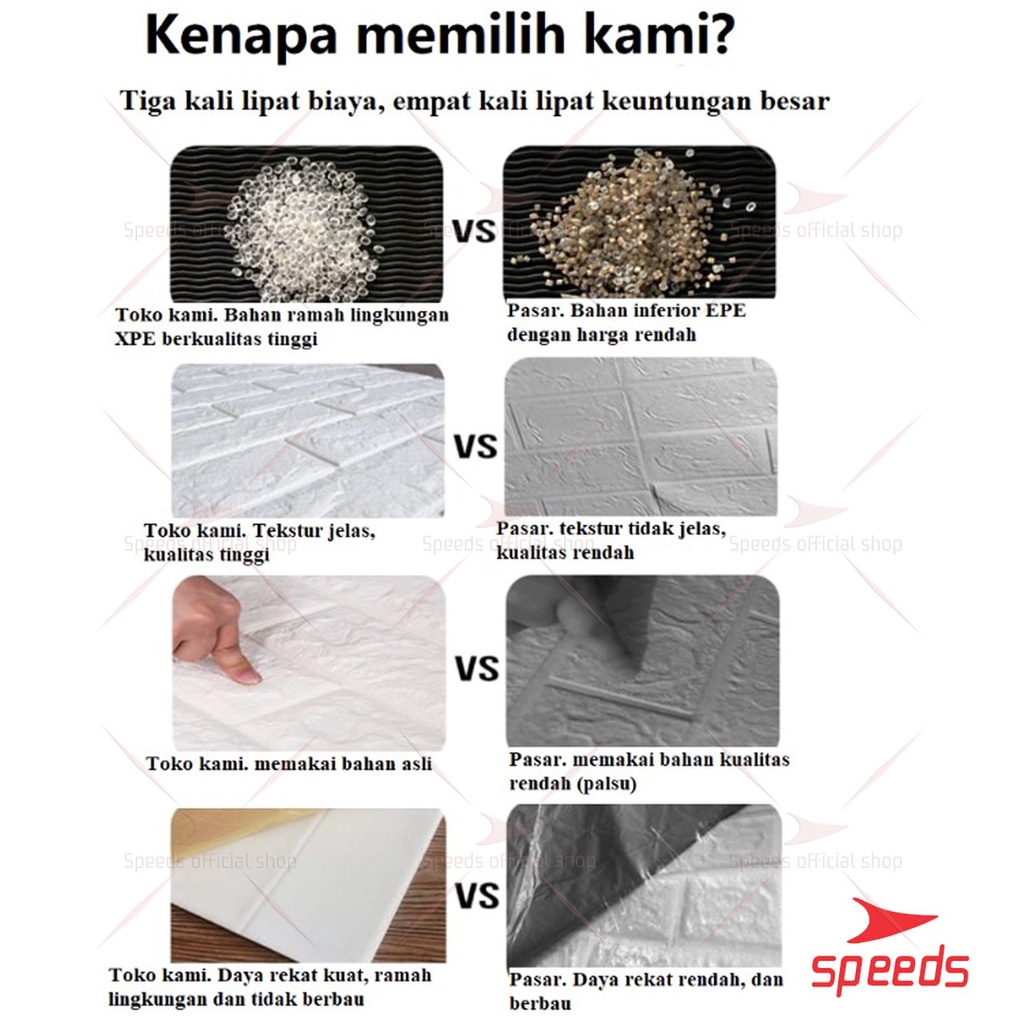 SPEEDS Perekat wallpaper dinding 3d stiker hiasan putih bata wallpaper busa dinding kamar 205-11-4