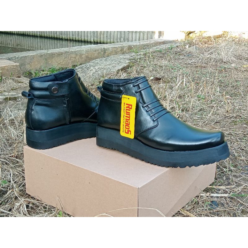 Terbaru- sepatu DINAS /PDH tebal outsole 4-5cm KULIT SAPI ASLI HITAM DOP