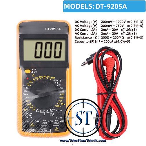 Multitester Multimeter Avo Meter Digital DT9205A DT 9205A AC/DC Voltage Current Resistance Capacitance HFE Diode Tester