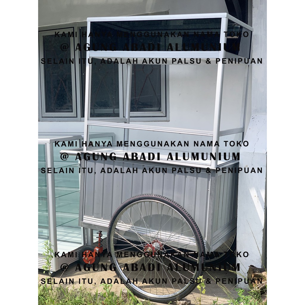 Gerobak Alumunium Dorong Keliling Roda Sepeda Becak Minuman Jus