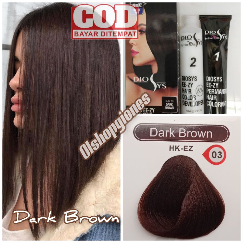 Diosys Hair Color Dark Brown / Hitam coklat cat rambut + oxydant developer 100ml