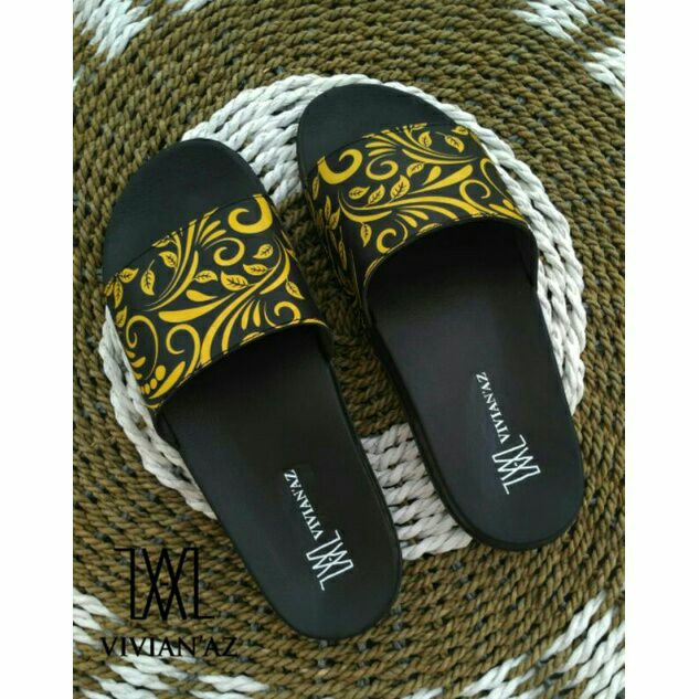 SENDAL SELOP PRIA / SENDAL SELOP WANITA / SANDAL SLIP ON BATIK PRADA KUNING