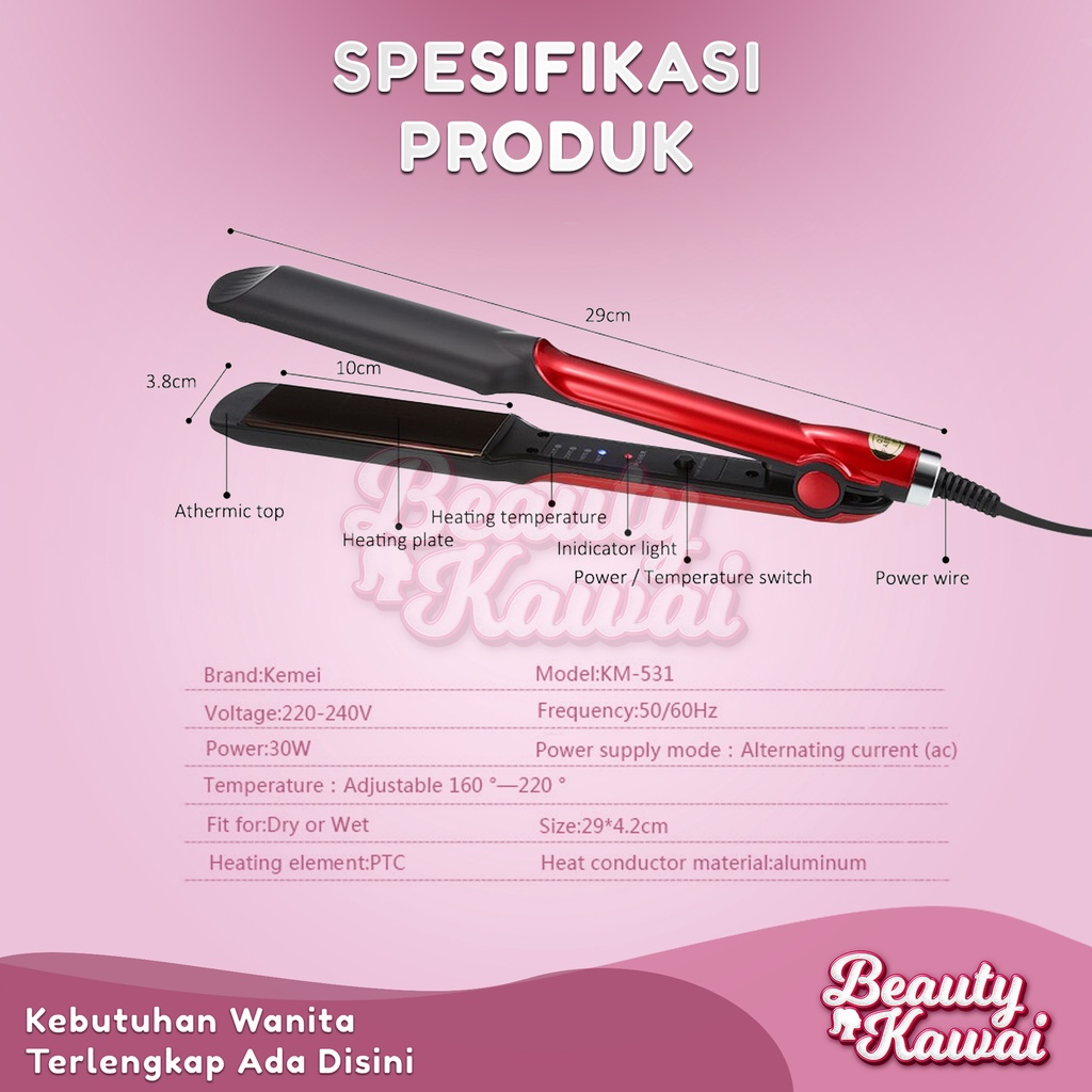 Catokan Rambut Kemei 200C 4 Mode Panas Ionic Pelurus Rambut