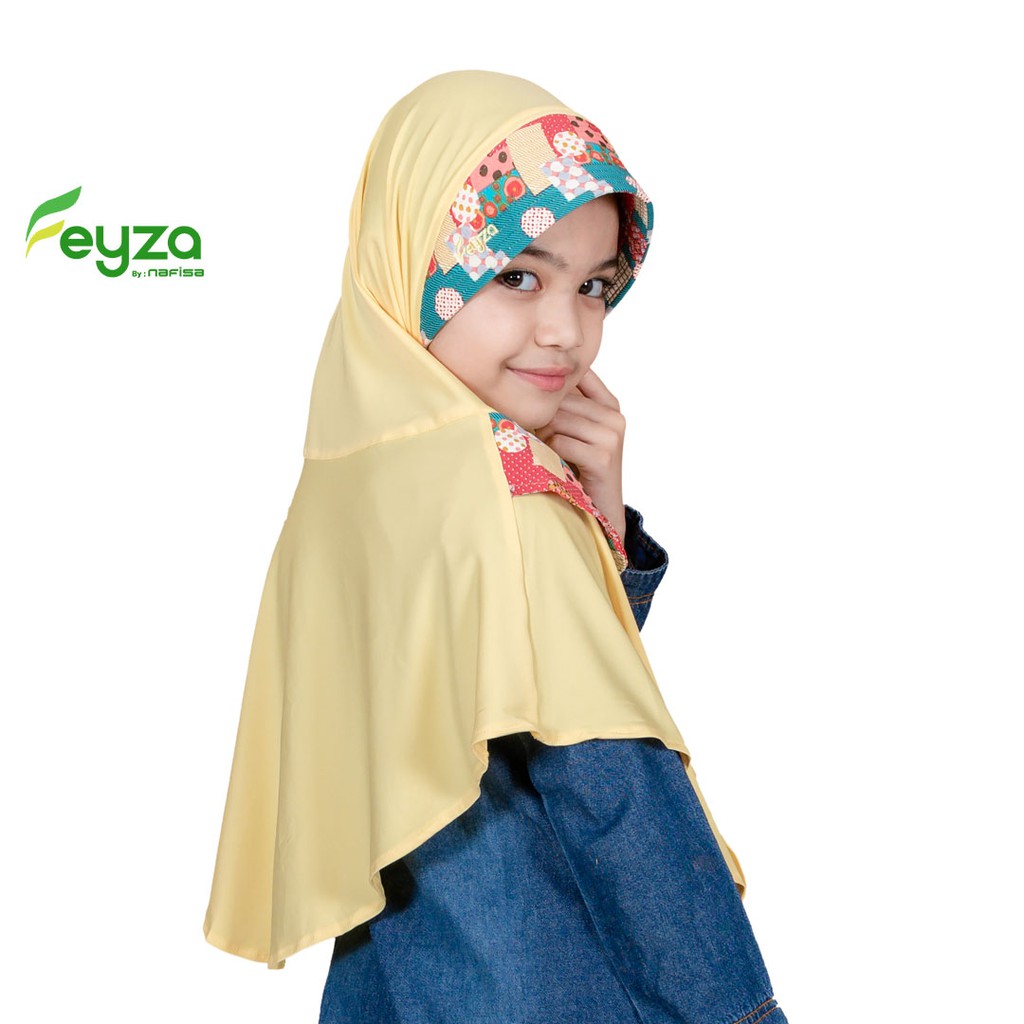 Jilbab Instan Anak Feyza Haruni | Hijab Instan Anak Kombinasi Motif Kerudung Bergo Anak 6 - 8 Tahun