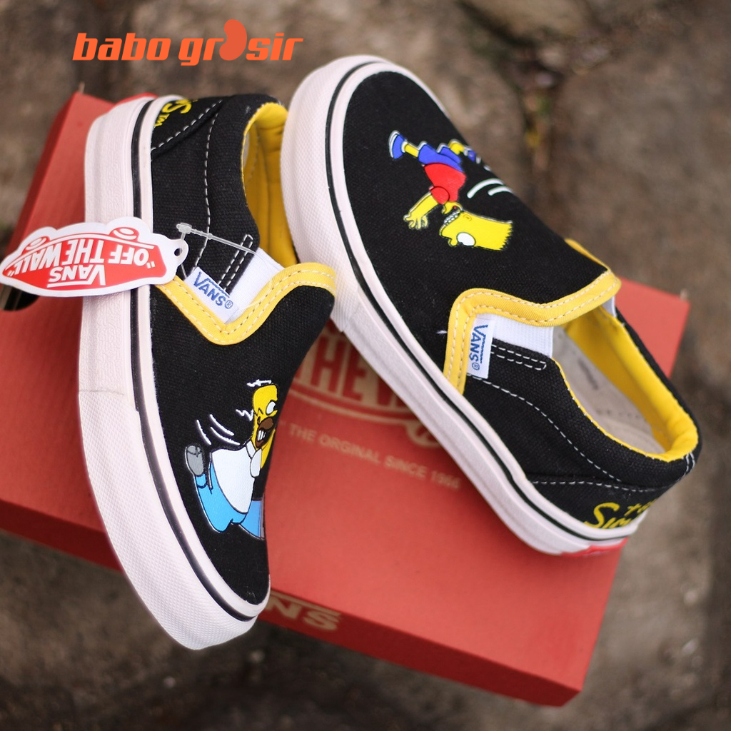 BEST QUALITY Sepatu Anak Vans Slip On The Simpsons Bart and Homer, Tapak Gum Outsole Anti Slip, Tag Made in China, Import Premium