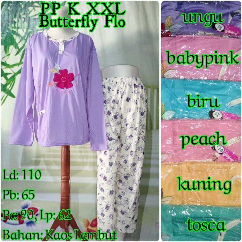 Geser[8]Motif>>> BAJU TIDUR JUMBO Ld 110 XXL PP KAMENLI DEWASA (100% REALPICT)-Butterfly Flo