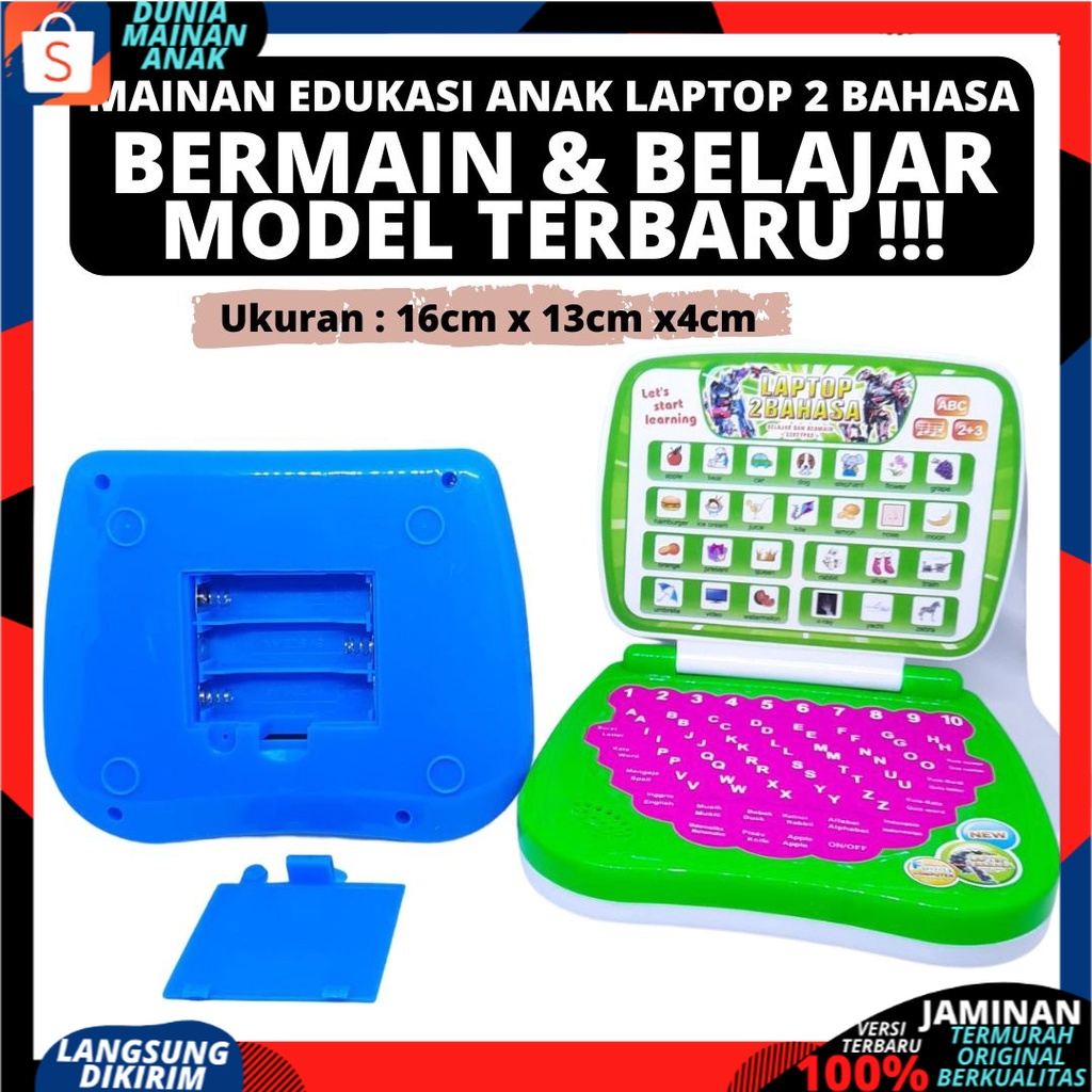 Mainan Edukasi Anak Laptop Buat Belajar 2 Bahasa Karakter Lucu Bahan Bagus Kado Ulang Tahun SNI