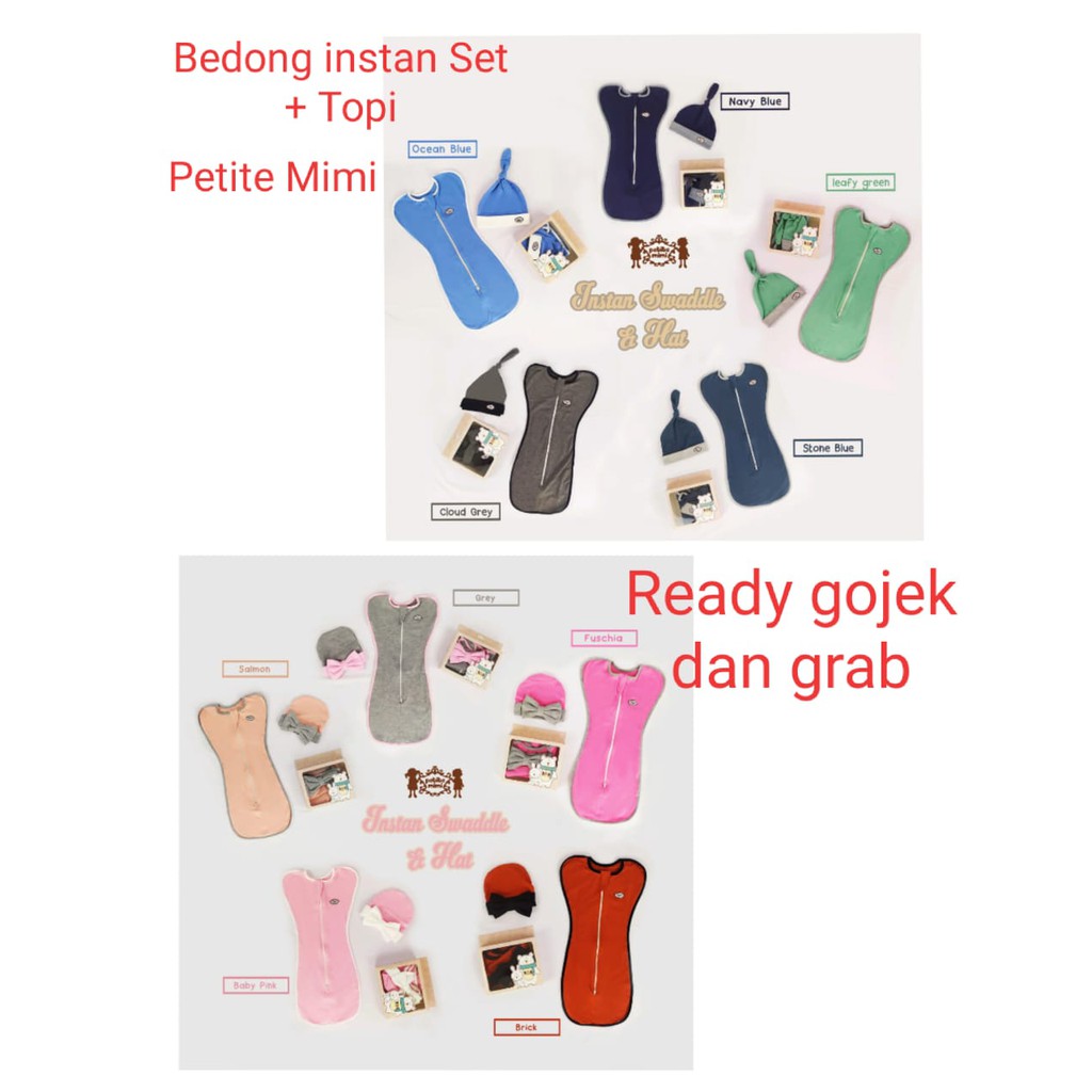 BONUS TOPI Petite Mimi - Bedong Instant Swaddle and Baby Hat Set