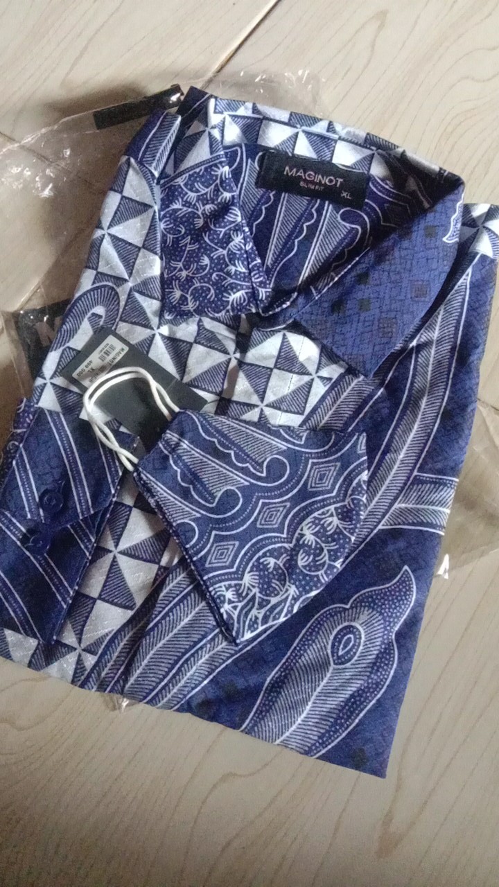 Maginot Kemeja Batik 2.0 Wardana-ls Motif Timbul Lengan Panjang Pria + Free Masker