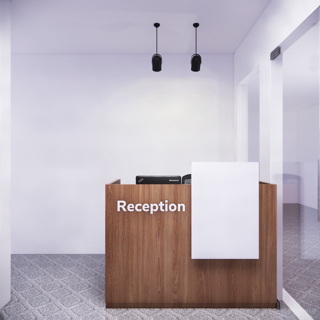 meja resepsionis kantor minimalis hpl custom jakarta