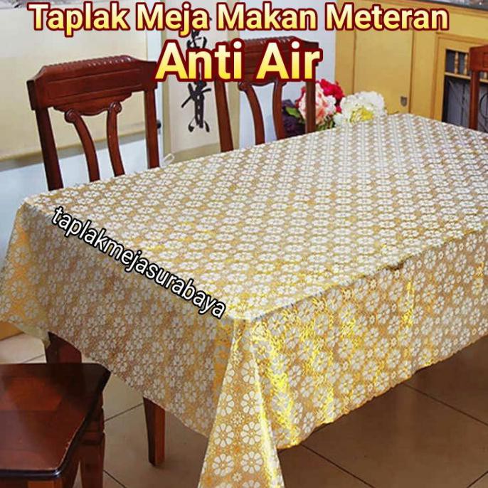 TAPLAK MEJA MAKAN GOLD EMAS ANTI AIR METERAN BESAR PANJANG 3 4 5 METER CANTIK 