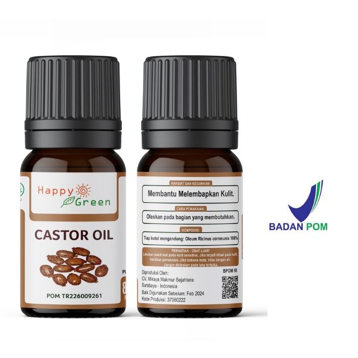 BPOM Approved HAPPY GREEN Castor Oil - Minyak Jarak 80 ml 100% Murni Garansi Uang Kembali