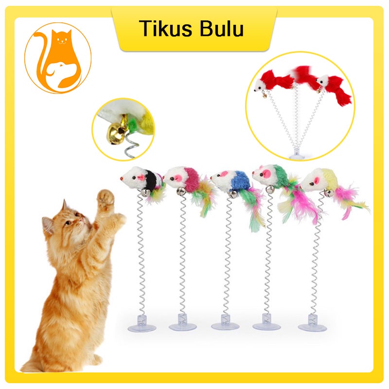 Tikus Bulu Mainan Kucing Tikus ayun, tikus bulu pegas pengisap, tikus bersuara dengan bel