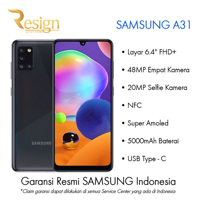 HP SAMSUNG A31 NEW (TERMURAH,TERBARU,TERLARIS DAN BERGARANSI RESMI)