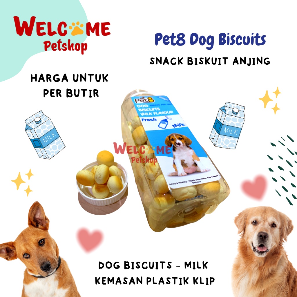 Pet8 Dog Biscuits PERBUTIR Snack Anjing Cemilan Susu Milk Biskuit