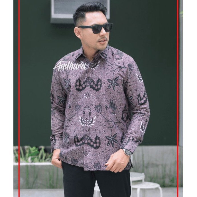 Baju Batik Pria Lengan Panjang Modern Premium Slim Fit WAHYU UNGU1