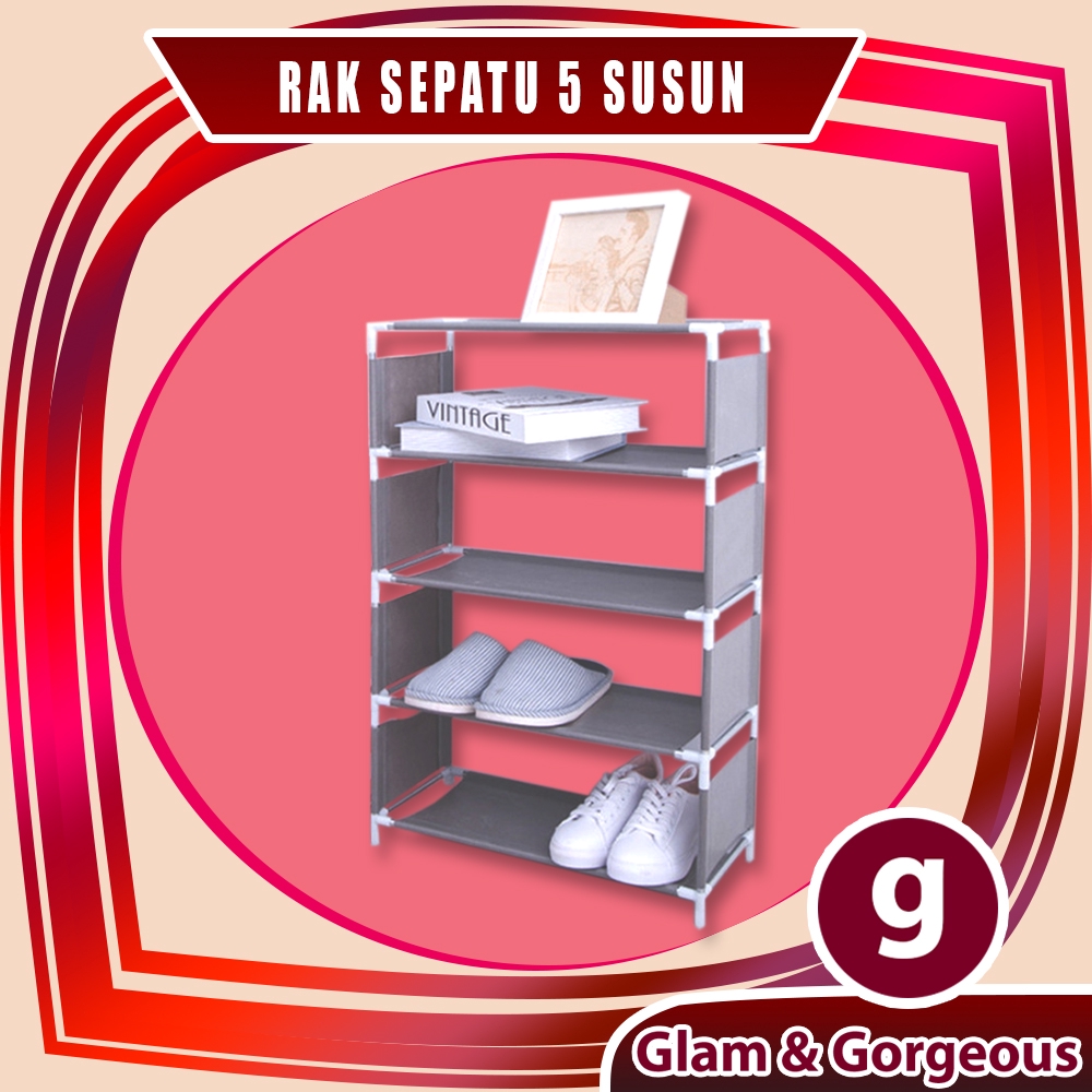  Rak  Sepatu  Portable Susun 5 Rangka Besi RS016 Murah Kuat 