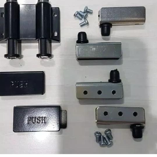 SET Engsel Kaca Jepit + Magnet + Push Double Engsel Pivot Kaca