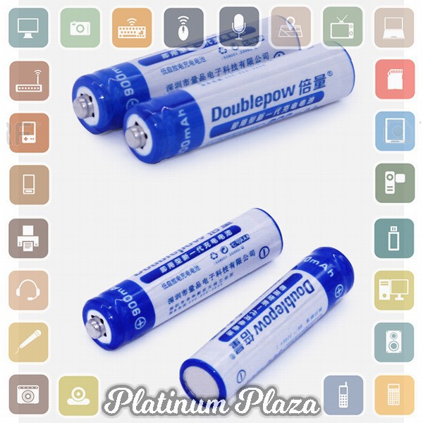 DOUBLEPOW Batu Baterai Alkaline Rechargeable AAA 900mAh 2 PCS`1242CI-