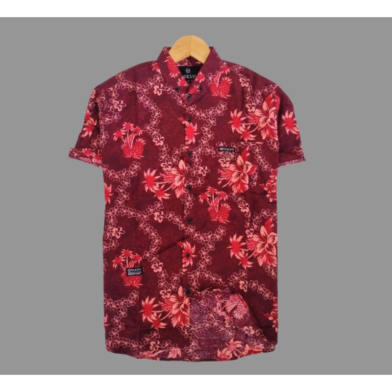 kemja pria distro dewasa import garis lengan pendek rayon slimfit terbaru 2021 volcom kemeja casual