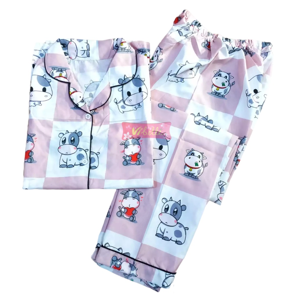 VIBELLECP - CP Vibelle shop grosir baju tidur piyama karakter fashion murah wanita-CP COW PINK