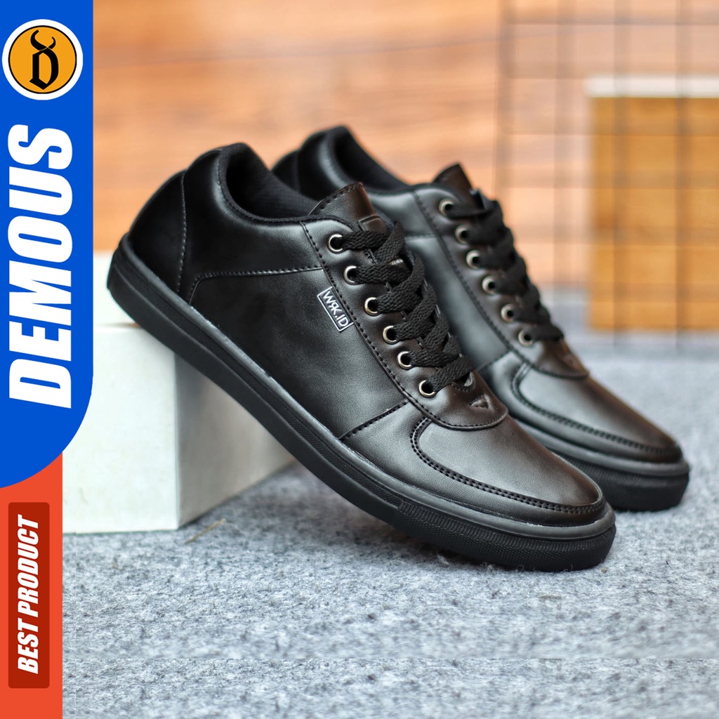 Sepatu Sneakers Pria Sepatu Casual Pria Kulit Pu Sepatu Kerja Kuliah Kondangan Sepatu Hitam Pria DEMOUS MANLY