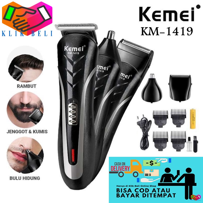 Kemei KM-1419 Alat Cukur Rambut Elektrik Portable Mesin Cukuran Set Pencukur Kumis Jenggot Razor Trimmer Hair Clipper Rechargeable