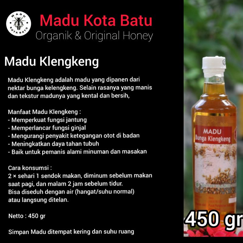 

Madu Asli Nektar Bunga Klengkeng Netto 450 gr Botol Kaca