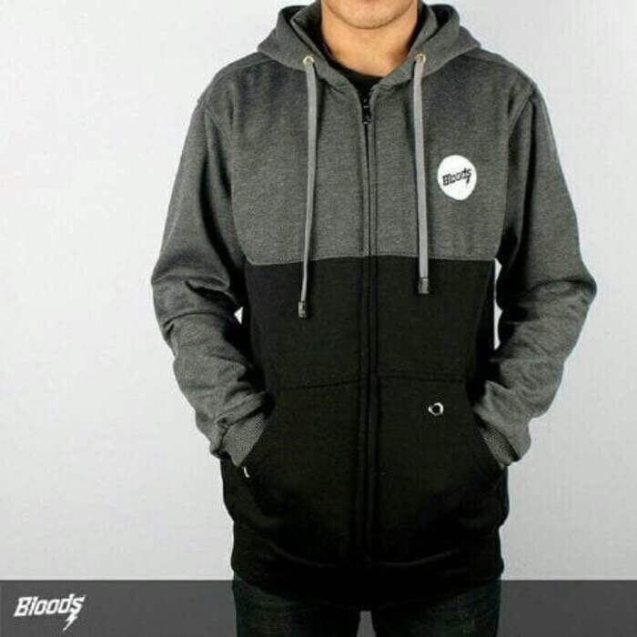 TURUN HARGA ! Jaket Distro Pria Zipper Hoodie RSCH Premium Murah - Jaket Rsch - Jaket Hoodie-BLOODS ABU-HITAM