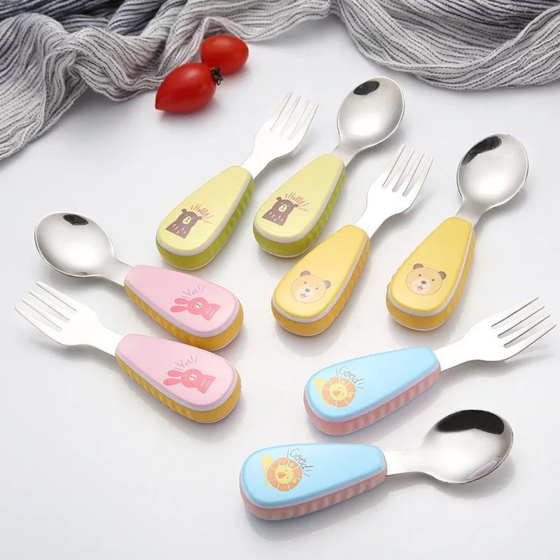 SENDOK MAKAN ANAK BAYI / PERALATAN MAKAN SENDOK GARPU SET GAMBAR KARTUN STAINLESS STEEL 304 SUS JRW0062