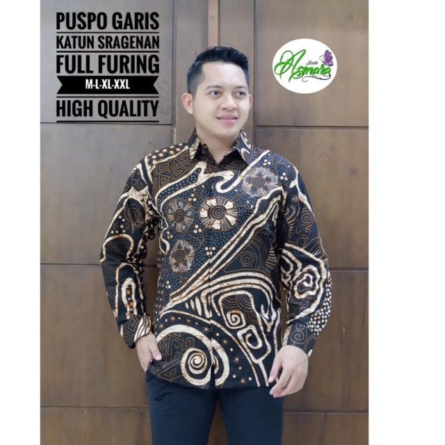 Batik Pria PUSPO GARIS FULL FURING Katun Halus Ori Solo